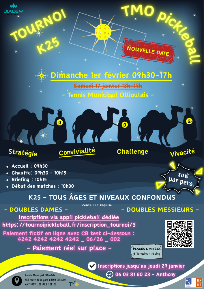 Tournoi K25 - TMO pickleball (report du 17/01)